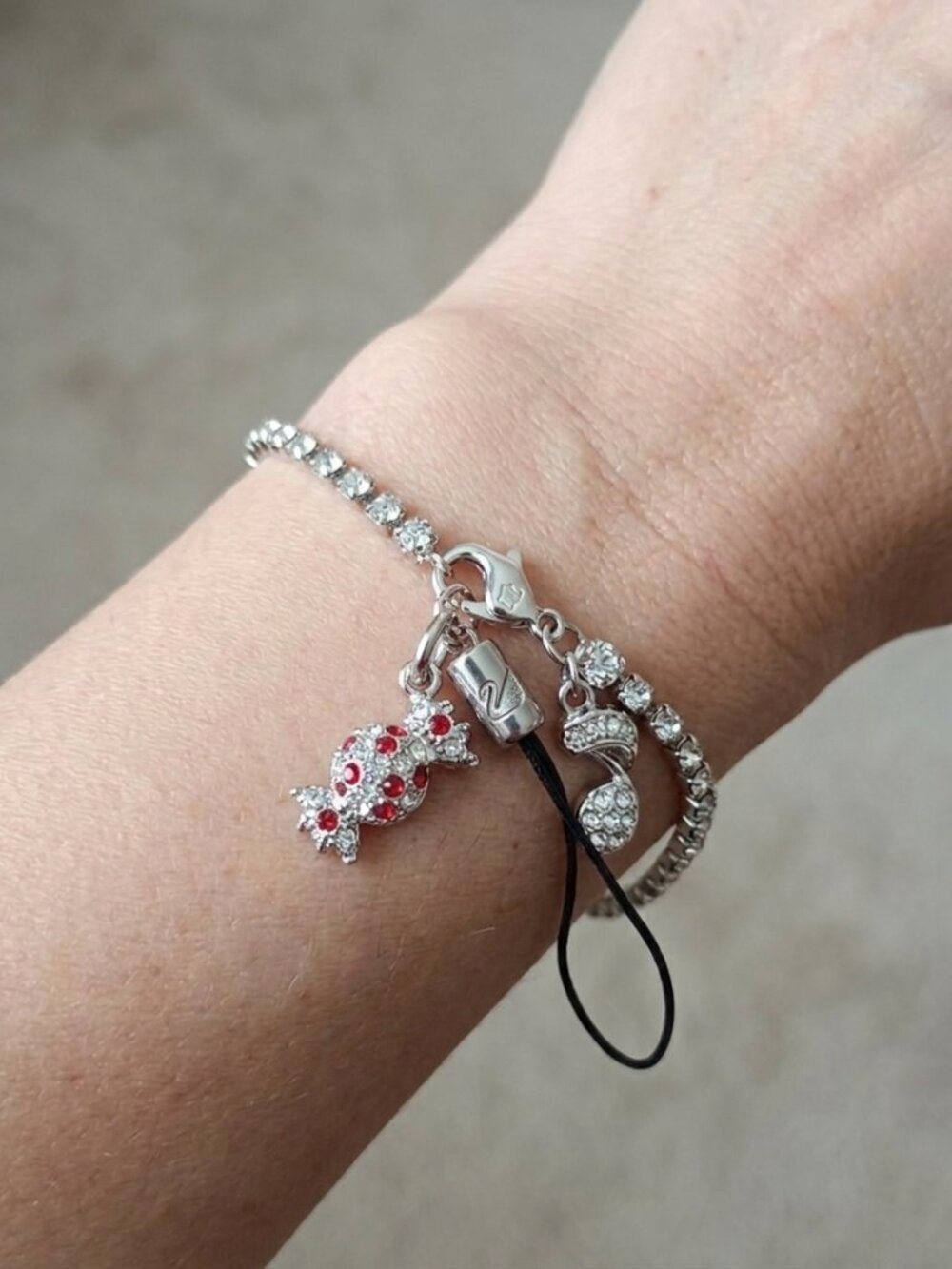 Swarovski Silver-Tone Crystal Chain Bracelet with Red Charm